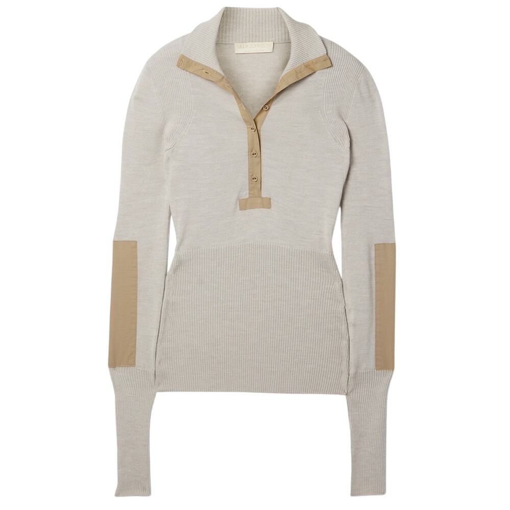 Ulla Johnson Ribbed Beige Drew Polo Sweater Size Small